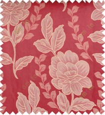Red beige color natural floral design polycotton main curtain designs
