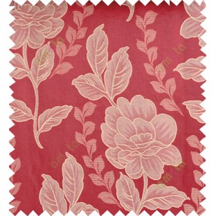 Red beige color natural floral design polycotton main curtain designs