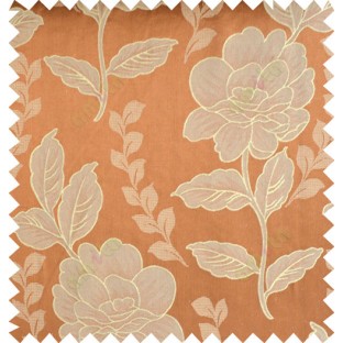 Orange beige color natural floral design polycotton main curtain designs