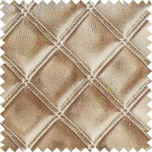 Brown beige white color geometric dice square shapes double stitched fabric leatherette surface 3D look finished pure cotton sofa fabric