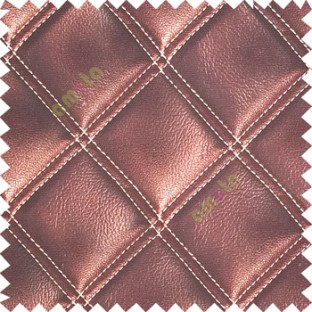 Dark chocolate brown and beige color geometric dice square shapes double stitched fabric leatherette surface 3D look finished pure cotton sofa fabric