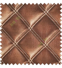 Choco brown beige color geometric dice square shapes double stitched fabric leatherette surface 3D look finished pure cotton sofa fabric