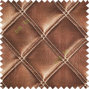 Choco brown beige color geometric dice square shapes double stitched fabric leatherette surface 3D look finished pure cotton sofa fabric