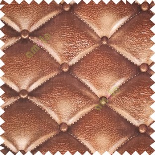 Choco brown beige color geometric dice square and circle shapes stitched fabric leatherette surface 3D look finished button support pure cotton sofa fabric