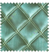 Dark aqua blue beige green color geometric dice square shapes double stitched fabric leatherette surface 3D look finished pure cotton sofa fabric