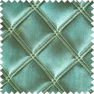 Dark aqua blue beige green color geometric dice square shapes double stitched fabric leatherette surface 3D look finished pure cotton sofa fabric