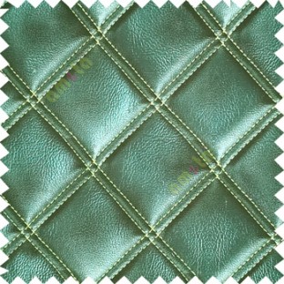 Dark aqua blue beige green color geometric dice square and circle shapes stitched fabric leatherette surface 3D look finished button support pure cotton sofa fabric