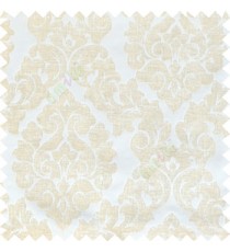 Cream white color Traditional big damask design soft velvet finished surface with vertical crushed stripes background swirls pattern sofa fabric