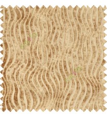 Mustard brown color vertical texture stripes velvet finished lines embossed  pattern soft feel solid background flowing designs sofa fabric