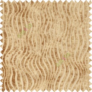 Mustard brown color vertical texture stripes velvet finished lines embossed  pattern soft feel solid background flowing designs sofa fabric