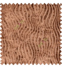 Copper brown color vertical texture stripes velvet finished lines embossed  pattern soft feel solid background flowing designs sofa fabric