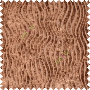 Copper brown color vertical texture stripes velvet finished lines embossed  pattern soft feel solid background flowing designs sofa fabric