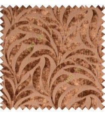 Copper brown color Floral leaf pattern velvet finished vertical crushed stripes texture finished surface sofa fabric