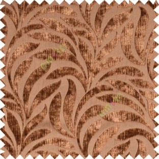 Copper brown color Floral leaf pattern velvet finished vertical crushed stripes texture finished surface sofa fabric