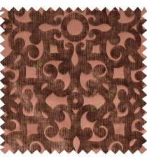 Dark chocolate brown Traditional designs velvet finished embossed pattern vertical crushed stripes background swirls curved surface sofa fabric