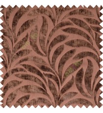 Dark chocolate brown color Floral leaf pattern velvet finished vertical crushed stripes texture finished surface sofa fabric