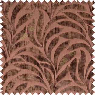 Dark chocolate brown color Floral leaf pattern velvet finished vertical crushed stripes texture finished surface sofa fabric