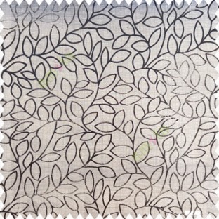 Black beige color complete floral leaves pattern texture with transparent net fabric polyester sheer curtain
