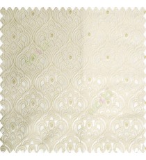 Beige gold cream color traditional embroidery patterns damask with golden oval shaped designs swirls texture finished base polyester fabric main curtain
