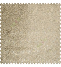 Brown gold color traditional embroidery patterns damask with golden oval shaped designs swirls texture finished base polyester fabric main curtain