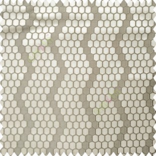 Grey beige color geometric designs embossed embroidery honeycomb patterns vertical zigzag lines texture finished polyester main curtain