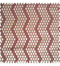 Maroon brown color geometric designs embossed embroidery honeycomb patterns vertical zigzag lines texture finished polyester main curtain