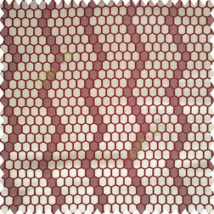 Maroon brown color geometric designs embossed embroidery honeycomb patterns vertical zigzag lines texture finished polyester main curtain