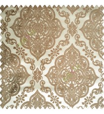 Tortilla brown color traditional embossed designs damask pattern flowers leaf swirls shiny base fabric polyester thick background main curtain