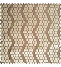 Tortilla brown color geometric designs embossed embroidery honeycomb patterns vertical zigzag lines texture finished polyester main curtain