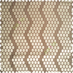 Tortilla brown color geometric designs embossed embroidery honeycomb patterns vertical zigzag lines texture finished polyester main curtain