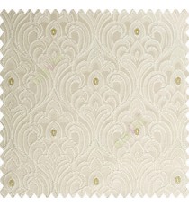 Beige gold color traditional embroidery patterns damask with golden oval shaped designs swirls texture finished base polyester fabric main curtain