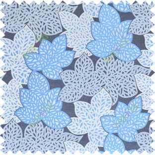 Blue grey beige color fresh leafy design with thick fab background polycotton main curtain designs