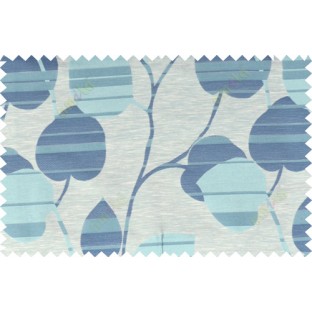 Blue beige grey color natural peepal leaf polycotton main curtain designs   113356