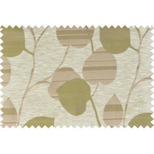 Green beige brown color natural peepal leaf polycotton main curtain designs   113365