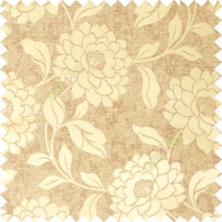 Gold and brown color combination beautiful big size flower pattern with long stem having fresh leaf design polycotton main curtain