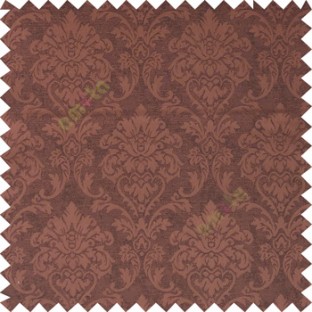 Dark chocolate brown color combination traditional design big damask pattern smooth and shiny finished designs textured background polycotton main curtain