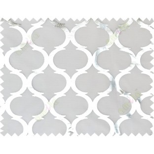 White silver trellis stencil pattern poly sheer curtains design 