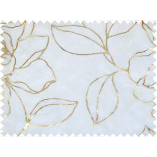 Gold white color beautiful natural floral design poly sheer curtains design 