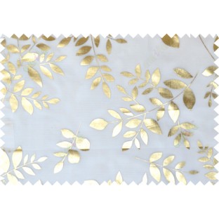 Gold white color fresh leaves poly sheer curtains design 