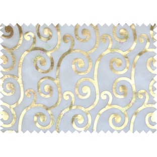 Gold white color swirl pattern poly sheer curtains design 