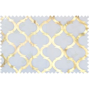 Gold white trellis stencil pattern poly sheer curtains design 