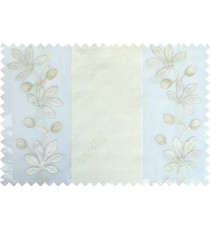 White beige color thick fab stripes with embroidery floral pattern poly sheer curtain - 103563
