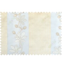 Beige gold grey color thick fab stripes with embroidery floral pattern poly sheer curtain - 103565