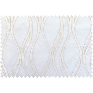 Pure white color vertical wavy stripes poly sheer curtain - 103571