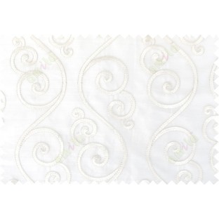 White beige color embroidery swirl pattern poly main curtain - 103573