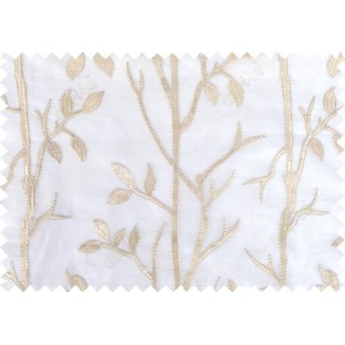 Beige white color twigs poly sheer curtain - 103576