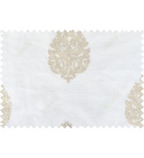 White beige color damask design poly sheer curtain - 113578