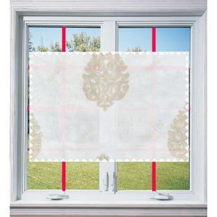 White beige color damask design poly sheer curtain - 113578