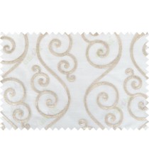 White beige color embroidery swirl pattern poly main curtain - 103579