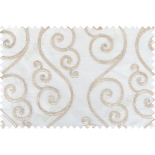 White beige color embroidery swirl pattern poly main curtain - 103579